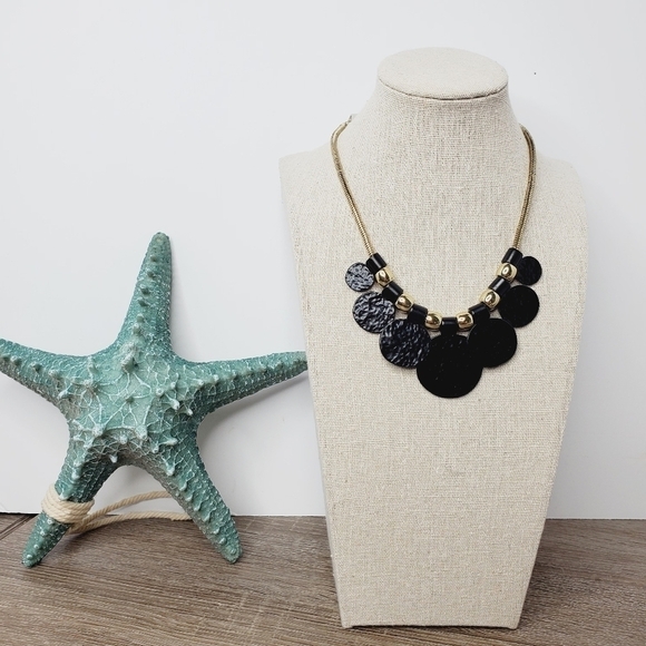 New gold black statement‎ necklace metal summer - Picture 3 of 11